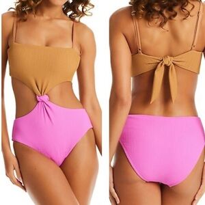NEW Sanctuary Balancing Act Banded Monokini One Piece Swimsuit Size L Squareneck
